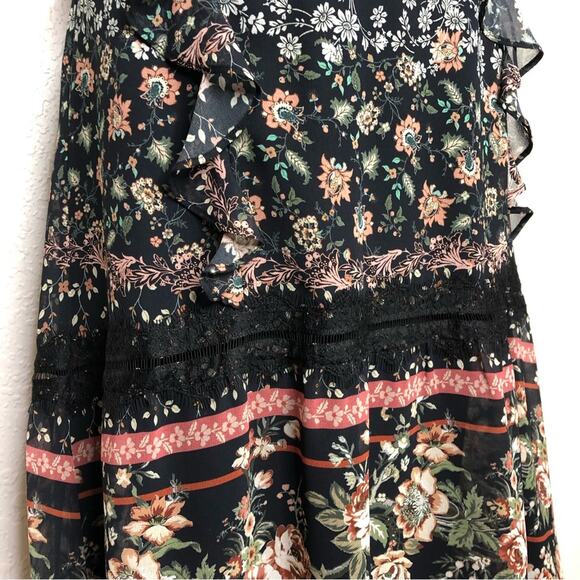 Adelyn Rae Marcella navy black floral high low lace trim midi dress Extra Small - Picture 6 of 16